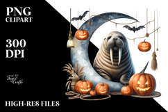 Watercolor Walrus in Halloween Style PNG Product Image 2