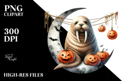 Watercolor Walrus in Halloween Style PNG Product Image 2