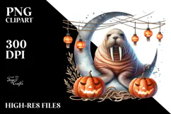 Watercolor Walrus in Halloween Style PNG Product Image 2