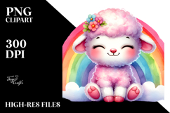 Smiling Baby Lamb on Rainbow PNG Product Image 2