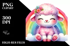 Smiling Baby Lamb on Rainbow PNG Product Image 1