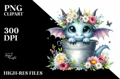 Cute Baby Dragon with Flowers PNG Product Image 3