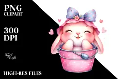 Colorful Cuddling Baby Rabbit with Bucket PNG Product Image 2