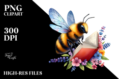 Vibrant Bee Reading | Watercolor Clipart Product Image 2