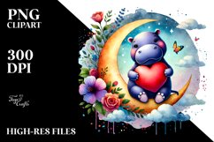 Colorful Hippo Holding Heart PNG Product Image 2
