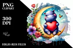 Colorful Hippo Holding Heart PNG Product Image 2