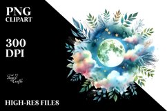 Wimsical Moon With Foliage | Clipart Product Image 1