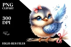 Cute Baby Bird Watercolor PNG Product Image 1