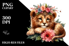 Digital Watercolor with Adorned Baby Lion, Transparent PNG Product Image 2