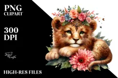 Digital Watercolor with Adorned Baby Lion, Transparent PNG Product Image 2