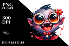 Funny Vampire with Tiny Cape, Watercolor PNG Product Image 2