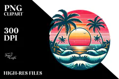 Retro Tropical Beach Sunset Clipart Tshirt, 20 oz Tumbler Product Image 2