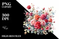 Colorful Watercolor with Small Red Roses PNG Product Image 3