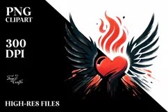 Heart with Wings and Fire PNG Product Image 2