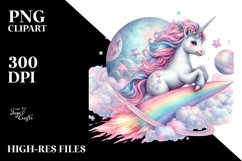 Colorful Baby Unicorn Riding a Comet PNG Product Image 3