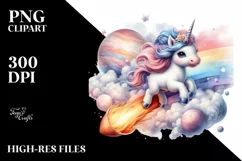 colorful Baby Unicorn Riding Comet PNG Product Image 1