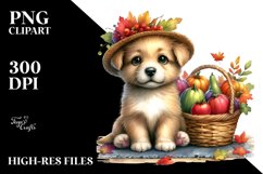 Baby Puppy with Autumn Vegetables | Watercolor Gnome Product Image 1