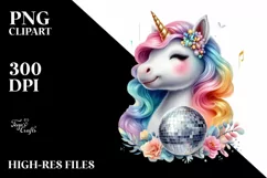 colorful Baby Unicorn with Disco PNG Product Image 3