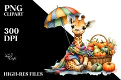 Baby Giraffe with Autumn Vegetables | Watercolor Clipart Product Image 1
