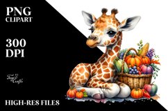 Baby Giraffe with Autumn Vegetables | Watercolor Clipart Product Image 3