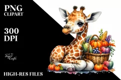 Baby Giraffe with Autumn Vegetables | Watercolor Clipart Product Image 3