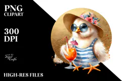 Chickens in Beachwear, Gold Foil Circle PNG Product Image 2