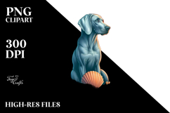 Watercollor Weimaraner Sand Surf Shell Sunset Clipart Product Image 2