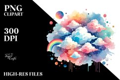 Colorful Washed Watercolor Cloud PNG Product Image 2