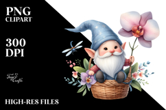 Cute Floating Gnome with Orchid PNG Product Image 2