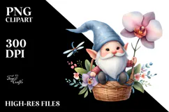 Cute Floating Gnome with Orchid PNG Product Image 2