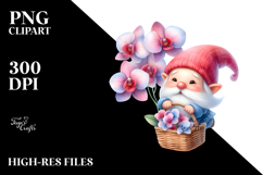 Cute Floating Gnome with Orchid PNG Product Image 2