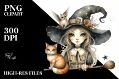 Vintage Quirky Witch Clipart, Transparent PNG Product Image 1