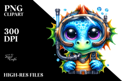 Vibrant Watercolor Crazy Eyes Baby Dinosaur PNG Product Image 2