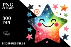 Colorful Simple Watercolor Star PNG Product Image 2