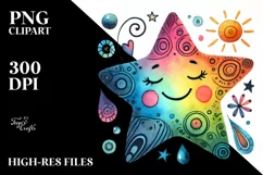 Colorful Simple Watercolor Star PNG Product Image 2