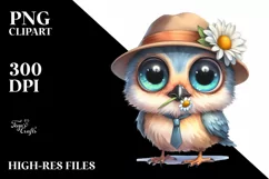 Watercolor Baby Bird with Big Eyes and Funny Hat Product Image 3