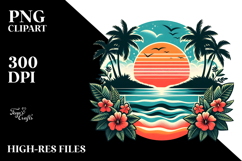 Retro Tropical Island Sunset, Tshirt Style, High-Res PNG Product Image 2