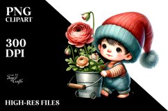 Cute Watercolor Baby Gnome with Ranunculus PNG Product Image 2