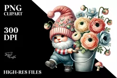 Cute Baby Gnome with Ranunculus PNG Product Image 2