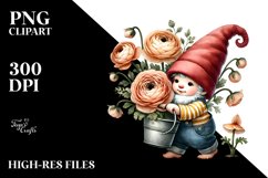 Cute Baby Gnome with Ranunculus PNG Product Image 2