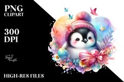 Colorful Baby Penguin Behind Heart PNG Product Image 2