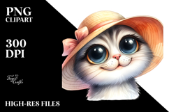 Expressive Cat With Sun Hat | Clipart Product Image 2