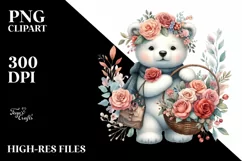 Detailed Watercolor Boho Cute Baby Polar Bear with Rose Product Image 3