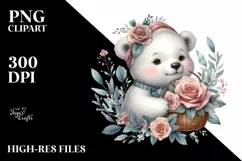 Detailed Watercolor Boho Cute Baby Polar Bear with Rose Product Image 3
