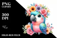 Cartoon-Style Macaw Sitting with Flower Crown PNG Product Image 3