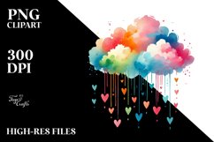 Colorful Watercolor Cloud Hearts PNG Product Image 2