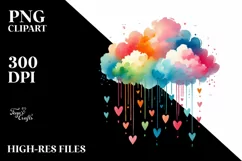 Colorful Watercolor Cloud Hearts PNG Product Image 2