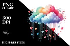 Colorful Watercolor Cloud Hearts PNG Product Image 2