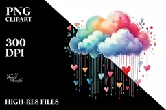 Colorful Watercolor Cloud Hearts PNG Product Image 2