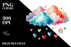 Colorful Watercolor Cloud Hearts PNG Product Image 2